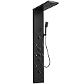 BWE Shower Panel Tower System LED Light Temperature Display 6-Function Stainless Steel shower system with Rainfall Waterfall Massage Body Jets Tub Spout and Handheld Shower, Matte Black
