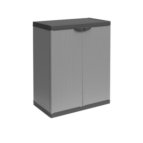 GLOUPIE Armadietto Per Raccolta Differenziata Da Interno Ed Esterno Con 2 Ante E 3 Sacchetti Joker In Resina PVC E Polipropilene Grigio E Nero, L 68 x P 40 x H 85 Cm, In Kit Di Montaggio