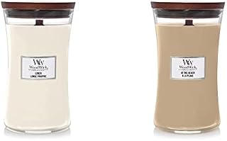 Woodwick Large Hourglass Scented Candle | Linen | with Crackling Wick | Burn Time: Up to 130 Hours Glass, Linen & Large Hourglass Scented Candle | at The Beach | with Crackling Wick