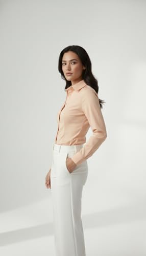 Image of modny Women Formal Cotton Shirt | Full Sleeve Regular Fit with V-Shape Collar | Stylish Casual & Office Wear Shirt | Available in Plus Sizes