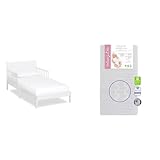 Dream On Me 648-WHT Brookside Toddler Bed, 53lx29bx28h inches, White & Honeycomb Orthopedic Firm Fiber Standard Baby Crib Mattress