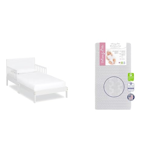 Dream On Me 648-WHT Brookside Toddler Bed, 53lx29bx28h inches, White & Honeycomb Orthopedic Firm Fiber Standard Baby Crib Mattress