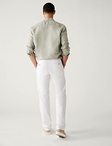 Image of Marks & Spencer Linen Mix Plain Regular Fit Trousers T175360IWHITE (M)