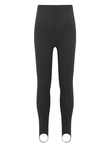 Zaldita Kinder Mädchen Leggings Sport Lang Steigbügelleggings Trainingshose mit Steigbügel Strumpfhose Training Ballett Workout Schwarz 98-116