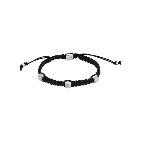 Fossil Men's Silver Stainless Steel and Leather Bracelet Cover
