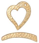 Gold (plated) Hammertone Heart Toggle Clasp 21x18mm, 27mm bar Findings