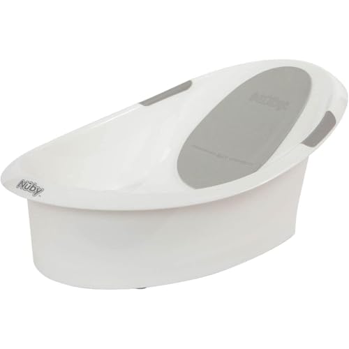 Nuby Newborn Baby Bath Tub, Anti-Slip Support with Soft Headrest, White