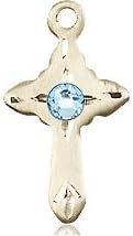 14kt Gold Filled Cross Pendant with a 3mm Faux Aqua Blue Green Austrian Crystal stone on a 18 inch Gold Filled Light Curb Chain.