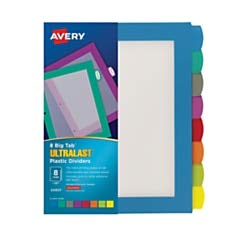 Avery(R) Big Tab(TM) Ultralast(TM) Plastic Dividers, 8-Tab, Multicolor