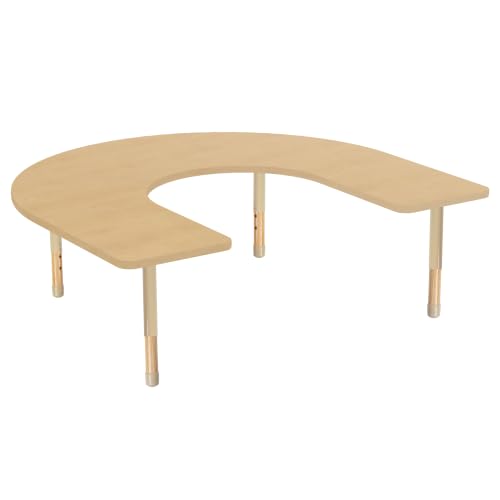 Image of Factory Direct Partners 60 inch x 66 inch Horseshoe Kids Classroom Table with Adjustable Chunky Wood Legs