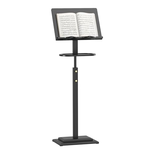 Music Stand for Sheet Music-Bamboo Portable Black Music Stands with Tray& Wooden Music Stand Adjustable 39.37?-51.2? for Conductor Lectern Guitar Violin Piano Manhasse