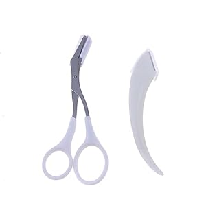 QXPDD Eyebrow Trimming Tool Eyebrow Face Razor for Women Eyebrow Scissors with Comb Brow Trimmer Scraper Beauty Scissors Makeup Scissors for Eyebrow,Eyelash,White 1#