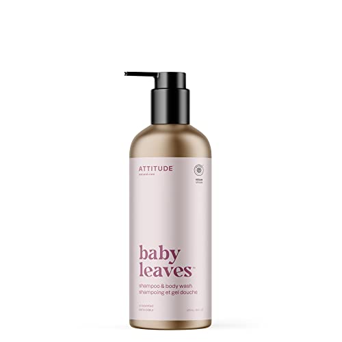 Image of ATTITUDE Baby 2-in-1 Shampoo and Body Wash, EWG Verified, Dermatologically Tested, Made with Naturally Derived Ingredients, Vegan, Unscented, Reusable Aluminum Bottle, 16 Fl Oz