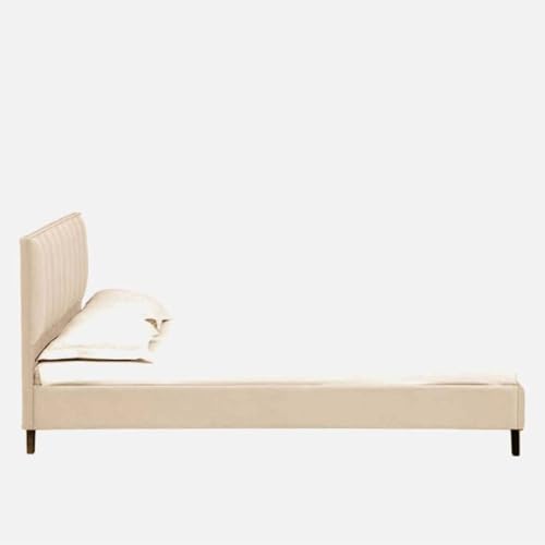 Image of Wooden Modern Upholstered King Size Bed for Bedroom | Wooden Double Bed Without Storage | Platform Cot Upholstered Bed with Upholstery Fabric | Engineered Wood | 6.5 x 6 Ft | Beige