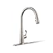 KOHLER K-596-VS Simplice High-Arch Single-Hole or Three-Hole, Single Handle, Pull-Down Sprayer Kitchen Faucet, Vibrant Brushed Stainless with 3-function Spray Head, Sweep Spray and Docking Spray Head Technology