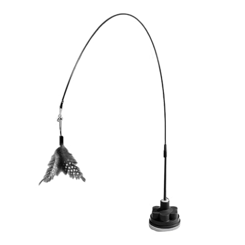 安全な屋内子猫エンターテイメント吸引カップの猫をからかうおもちゃのための強力な吸引ベースティーザーを備えた杖のおもちゃ