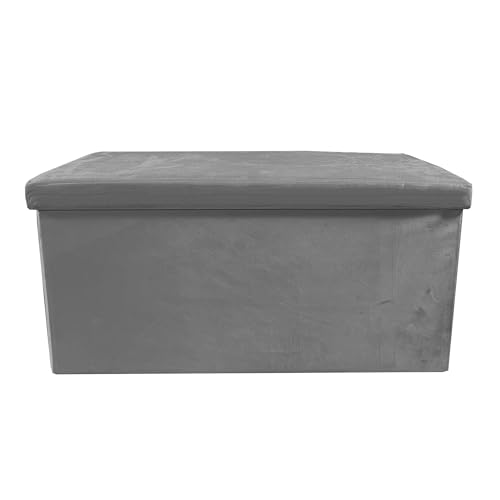 Nyana Puff Ottoman Rectangular Terciopelo Plegable 76x38x38cm Home | Gran Almacenaje | Estilo Otomano | Terciopelo Suave (Gris)