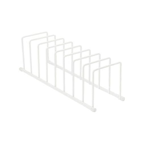 Spectrum Euro Cutting Board Holder Stand for Countertop or Inside Kitchen Cabinet Organization Matte White, 8 Slot Cutting Board Drying Rack or Cabinet Plate Bakeware Storage Organizer