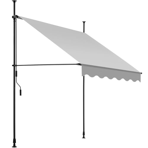 tectake Store banne sans Perçage Auvent Marquise Retractable avec Manivelle Multi-Fonction Store latéral Enroulable Brise Vue Brise Soleil Opaque en Aluminium - Gris Clair, 150 x 180 cm