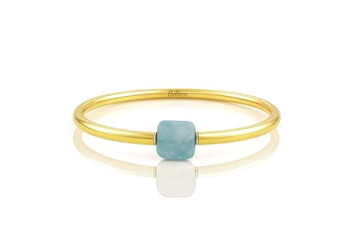 Bracelet tube en or et quartz aqua minimaliste pour femme