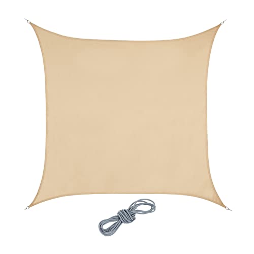 Relaxdays Sonnensegel, 2 x 2 m, wasserabweisend, konkav, PES-Gewebe, Spannseile, Terrasse, Balkon, quadratisch, Sand