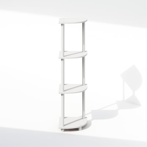 Image of Furinno Turn-N-Tube Corner Shelf, 4-Tier Corner Bookshelf, White | Display Storage Shelves with Open Shelves, for Organization and Storage, Living Room, Home Office, Garage,