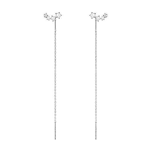 SLUYNZ 925 Sterling Silver Stars Earrings Dangle for Women Teen Girls Long Dangle Earrings Chain Threader Tassel