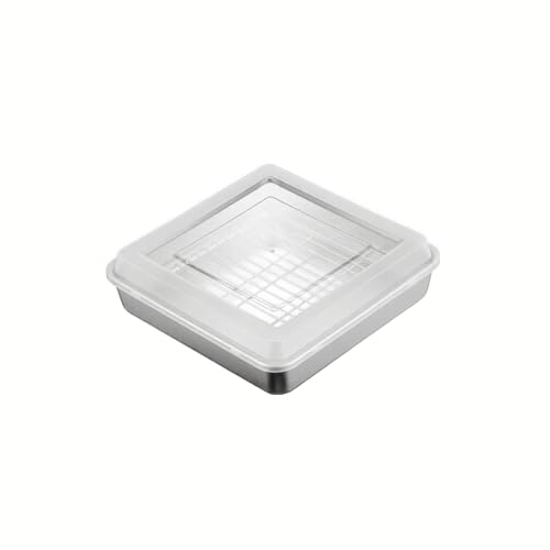 Bandeja rectangular de acero inoxidable con tapa y red de 26x26x7cm para freír y hornear 5