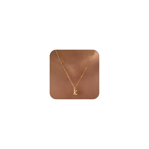 MDIEEL Initial Necklaces for Women Dainty Gold Letter Pendant Necklace 14k Gold Plated A-Z Name Necklaces Cute Charm Choker Necklace Fashion Accessories Non Tarnish Trendy Jewelry Gift, Small, Brass