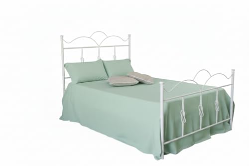 AESSEGI Letto una piazza e mezza 120x190 Ferro Battuto Bianco Artigianale Made in Italy. Modello Fiocco, Struttura Metallo, Spedizione inclusa.