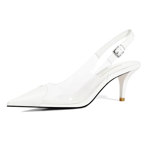 Image of Women's Kitten Heels Clear Slingback Closed Pointed Toe Pumps Low Heel Dress Shoes Sling Back Comfortable Transparent PVC