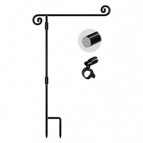 HOOSUN Garden Flag Stand,Sturdy Garden Flag Holder Pole for Outside House,Yard Flags Holder with one Tiger Clip,Yard Banner Pole for Holiday Flags Decorations Outdoor Lawn