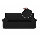 Textilhome Copridivano 3 Posti con Braccioli – Fodera Elasticizzata Antigraffio per Gatti, Pesante Invernale, Antimacchia e Lavabile – Nero (Adatto per Divani da 180 a 240 cm)