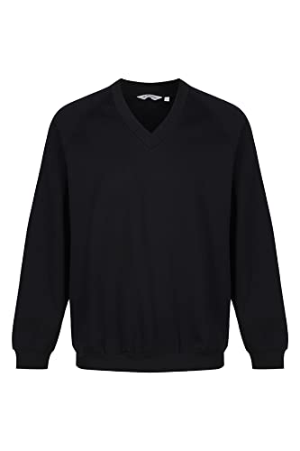 Trutex Plain V-Neck Sweatshirt | Kids Sizes Age 2-13 Unisex Girls Boys School Uniform Jumper | Comfortable & Warm Long Sleeve Machine Wash | Black 3-4 Years