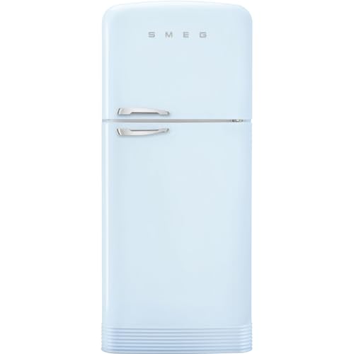 Image of Smeg FAB50 Retro Style Refrigerator - 19.28 cu. ft. Freestanding Fridge-Freezer, Dual Cooling, No-Frost, Adjustable Glass Shelves, Chrome Handle - Pastel Blue - Made in Italy