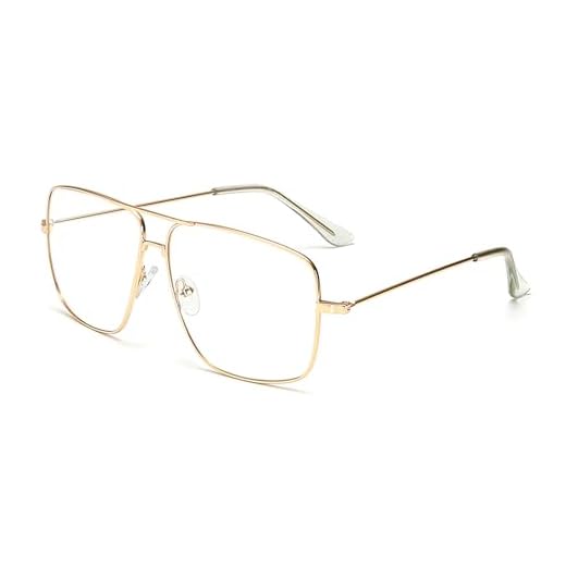 Teuena Monturas para Hombres y Mujeres, Rectángulo Clásico Universal con Bisagras Reforzadas Oro, Gafas Sin Graduar Sustituibles, para Combinación Decorativa