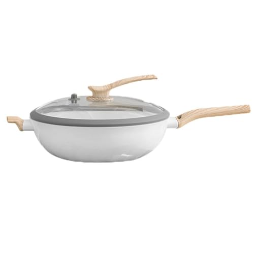 FENOKD Ceramic Pot Non-Stick Pan Uncoating White Smokeless Non-Rust Wok Gas Electricity, 32cm (OneColor 32cm)