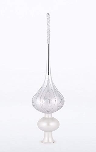 Christmas Tree Topper - Unique Collection of Blown Glass Xmas Tree Finials - Mouth-Blown, Hand-Painted Treetop Glass Season Decorations, Beautiful, Classic Christmas Tree Ornaments (Shine Silver)