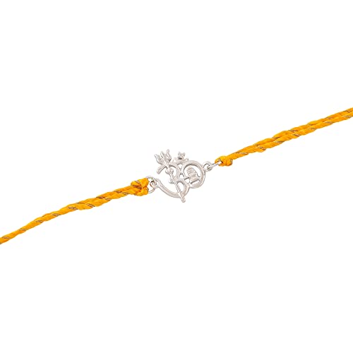 Rhodium Plated Shivay Om Bracelet with Fancy Silk Thread