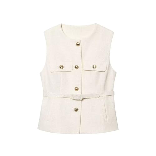 Women's Textured Waistcoat - Belted Sleeveless Vest with Padded Design for Beach Holiday