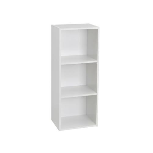 LOLAhome Estantería Librería Cubo con 3 estantes de Tablero de Laminado Color Blanco para Despacho, Librería, Dormitorio o Despensa de 80x24x30 cm