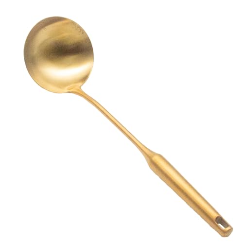 Incontesta Stainless Steel Ladle Spoon Kitchen Turner - Big Soup Ladle Useful Cooking Utensil Tool - Gold