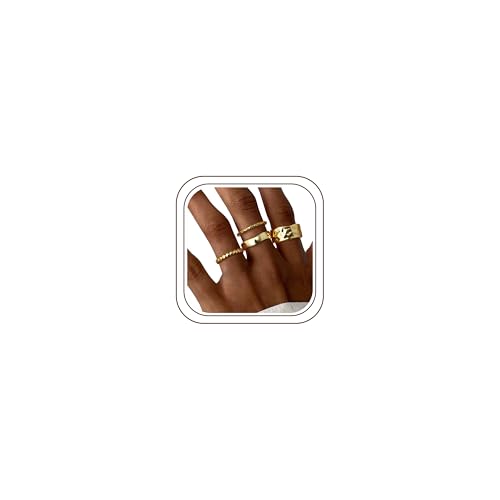 Image of Fansilver Stackable Chunky Gold Rings for Women Non Tarnish Dainty 14K Gold Plated Stacking Thumb Rings Set Trendy Gold Wedding Band Ring Size 5-11