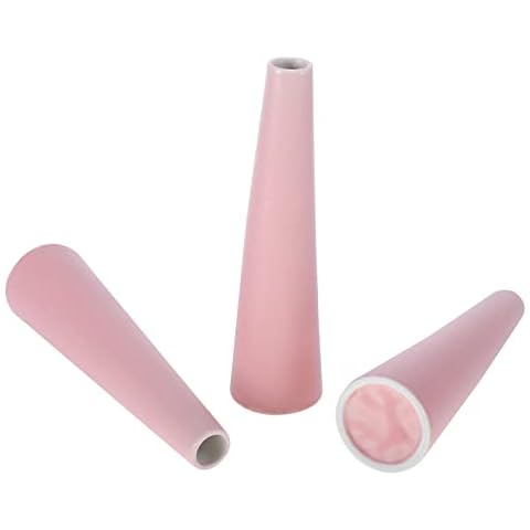 HOMOKUS Ceramic Bud Vases Set of 3, Conic Small Bud Decorative Floral Vase Home Decor Centerpieces, Connected Tubes White Vase Set (Pink) Cover