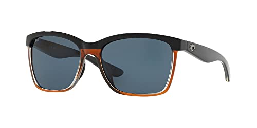Costa Woman Sunglasses Shiny Black On Brown Frame, Gray Lenses, 55MM