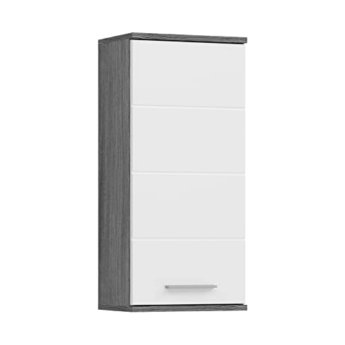 xonox.home - Hängeschrank Blake 35x77x25 cm in Front weiß Hochglanz Korpus rauchsilber Nb - Badezimmerschrank hängend Wandschrank - modern, platzsparend und funktional