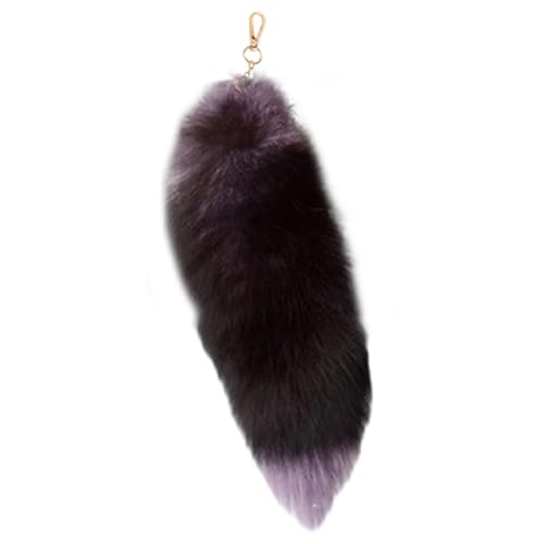 Image of 15.75 Inch Long Fluffy Faux Fur Tail Keychain, Fake Animal Tails for Handbags Backpacks Charm Tassel Ornaments (Light Purple-Black)