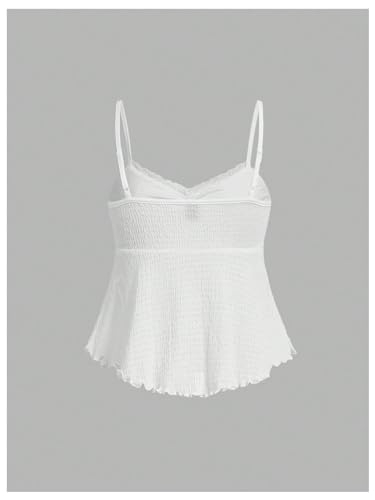 Floerns Women's Contrast Lace Lettuce Trim Asymmetrical Hem Ruched Cami Tops2