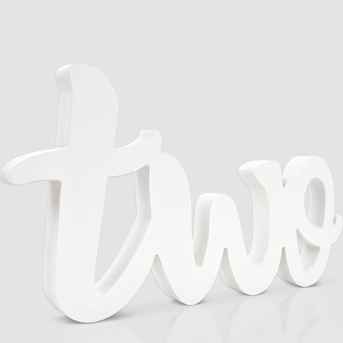 Image of Cliths 2nd Birthday Two Sign Wooden Table Centerpiece for Second Birthday Party Decorations Photo Booth Prop White Letter 32 x 16 cm