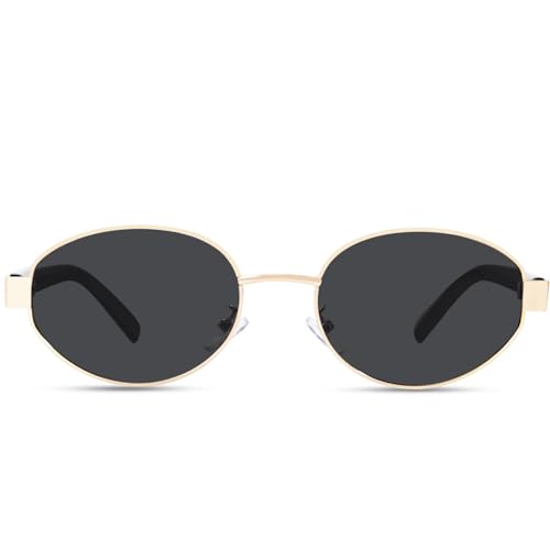 ZESAKER Retro Oval Sunglasses for Women Trendy Metal Small Y2K Girls Sun Glasses UV400 Protection Classic Vintage 90s Shades Gold Designer Fashion Sunnies Sunglasses(Golden Black)